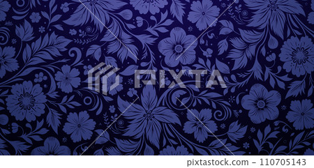 seamless floral pattern with flowers leaves wallpapers dark blue backgrounds for Fashionable modern wallpaper or textiles, book covers, Digital interfaces, graphic print designs template materials 110705143