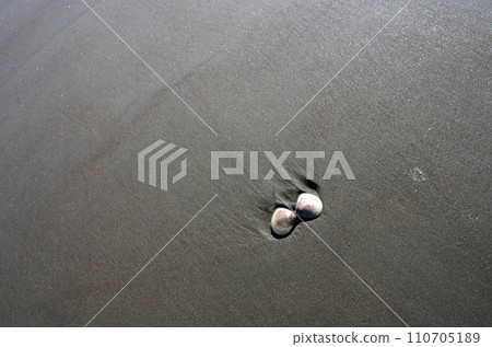 在海灘上觀看潮起潮落。當沙子暴露在海浪中時，您會被沙子所形成的神秘圖案所吸引。 110705189