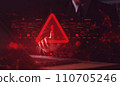 System hacked warning alert on notebook (Laptop). Cyber attack on computer network, Virus, Spyware, Malware or Malicious software. Cyber security and cybercrime. Compromised information interne 110705246