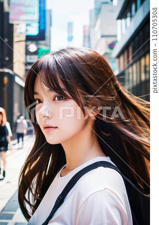 Profile of a beautiful woman standing in front of the station 110705308