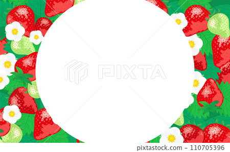 背景框架的春季材料，具有描繪草莓（草莓）和草莓花_白色背景的複製空間 110705396