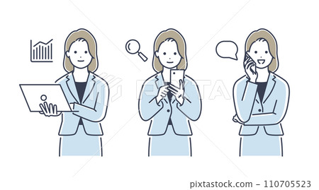 Vector illustration of a woman wearing a suit using a computer 110705523