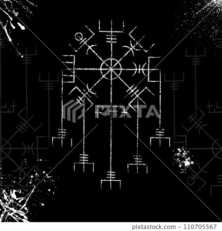 White blots grunge vegvisir rune symbol 110705567