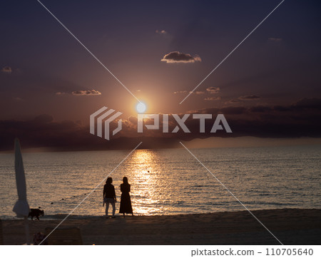 Sunset over the coastline of northern Okinawa 110705640