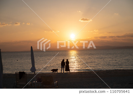 Sunset over the coastline of northern Okinawa 110705641