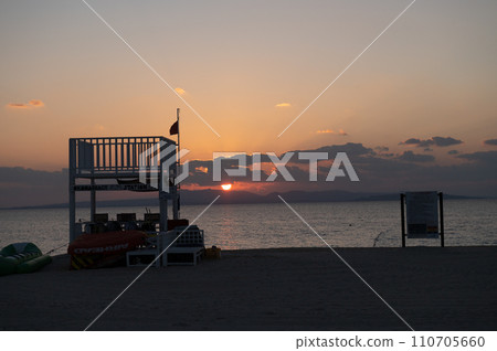 Sunset over the coastline of northern Okinawa 110705660