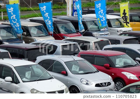Cars lined up at a used car store 110705823