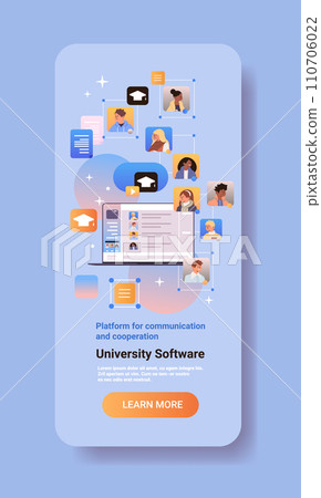 mix race students group discussing during online video call virtual conference platform for communication and cooperation education day concept 110706022