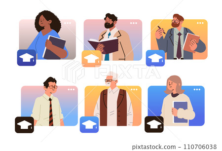 set mix race students group studying free online courses education day live webinar e-learning concept horizontal 110706038