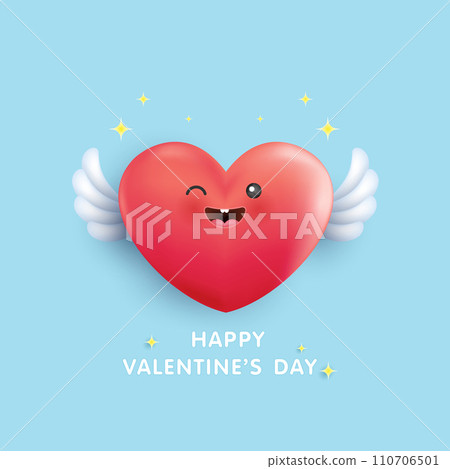 Happy Valentine's Day, icon heart symbol love. cute hearts red cartoon on blue background. heart flies to you. vector illustration design. 110706501