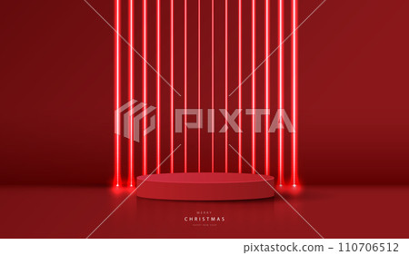 Podium shape for show cosmetic product display for christmas day or new years. Stand product showcase on red background with lighting christmas. vector design. 110706512