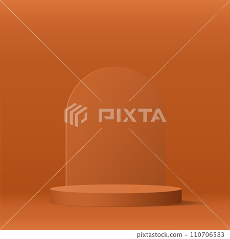 3d orange color podium and minimal orange color wall scene. 3d podium minimal abstract background. Vector 110706583