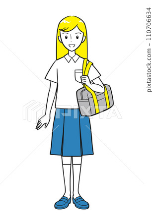 穿著夏季校服、背著書包的高中女生(簡單) 穿著夏季校服、背著書包的高中女生(簡單) 110706634