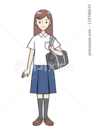 穿著夏季制服、拿著書包的高中女孩 110706635