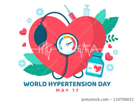 World Hypertension Day Vector Illustration on May 17th with High Blood Pressure, Tensimeter and Red Love Image in Healthcare Flat Background World Hypertension Day Vector Illustration on May 17th with High Blood Pressure, Tensimeter and Red Love Image in Healthcare Flat Background 110706652