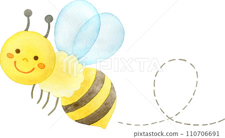 Watercolor illustration of cute bee flying in the sky 110706691