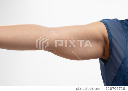 The flabbiness and wrinkled of senior woman arm skin The flabbiness and wrinkled of senior woman arm skin 110706718