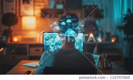 Man with Futuristic Holographic Display Interface 110707060