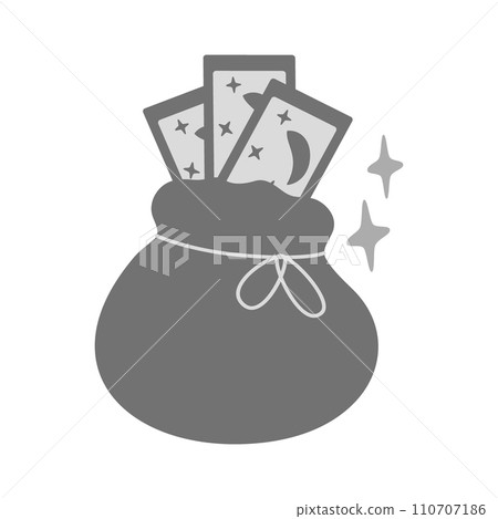 Pouch with Tarot cards and decorative braid and abstract stars in grayscale. Concept for many uses Pouch with Tarot cards and decorative braid and abstract stars in grayscale. Concept for many uses 110707186