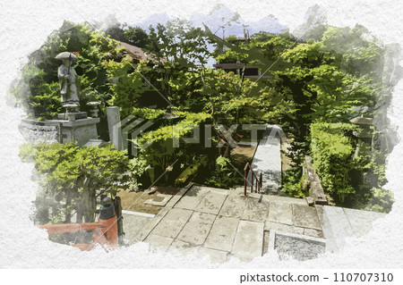 水彩風格山城溫泉藥王院溫泉寺院內石川縣加賀市 110707310