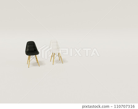 [3DCG] Black and white Eames shell chair with horizontal background 110707316