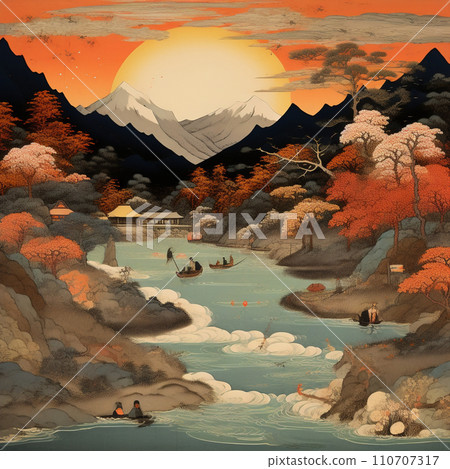 Sanzu River Ukiyo-e style illustration 110707317