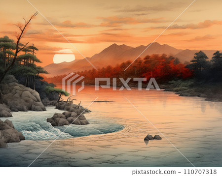 Sanzu River Ukiyo-e style illustration 110707318