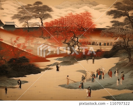 Sanzu River Ukiyo-e style illustration 110707322