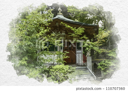 水彩風格山城溫泉藥王院溫泉寺慈光觀音堂石川縣加賀市 水彩風格山城溫泉藥王院溫泉寺慈光觀音堂石川縣加賀市 110707360
