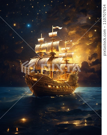 漂浮在夜海的001號帆船 漂浮在夜海的001號帆船 110707654