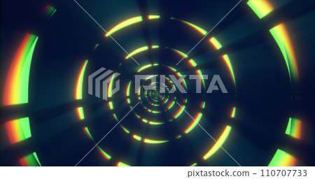 Green energy digital circles tunnel frame made of lines and dots futuristic magical glowing bright. Abstract background 110707733