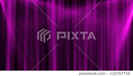 Abstract purple curtain background in a theater or stage illuminated by spotlight lamps made of iridescent stripes and lines 110707738