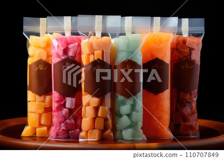 Brazilian ice cream with fruit slices, freezies Brazilian ice cream with fruit slices, freezies 110707849