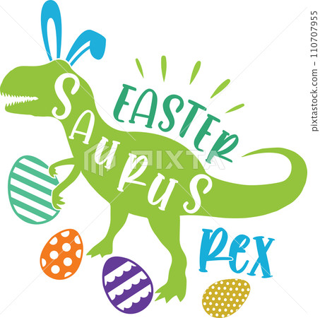 Easter Dinosaur T-Rex Bunny Spring, Easter, Tulips Flower, Happy Easter Vector Illustration File 110707955