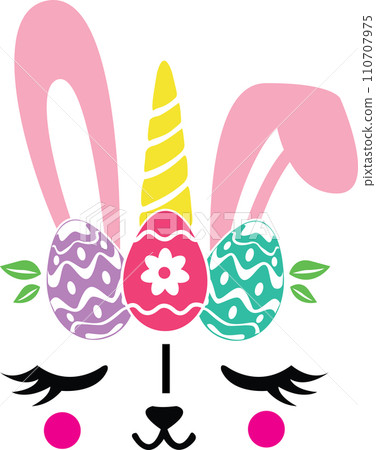 Cat Face Easter Eggs Bunny Spring, Easter, Tulips Flower, Happy Easter Vector Illustration File 110707975