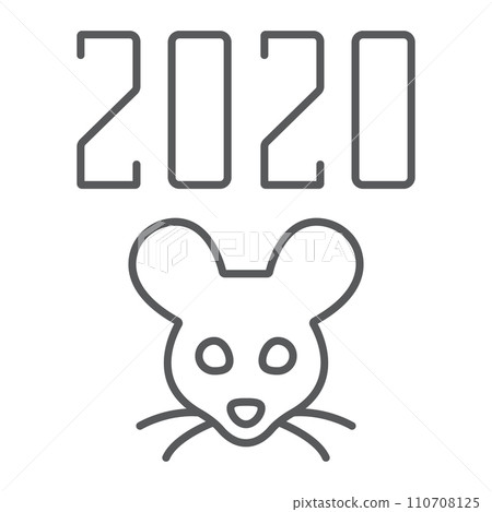 2019 rat year thin line icon, celebration and christmas, calendar sign, vector graphics, a linear pattern on a white background 110708125