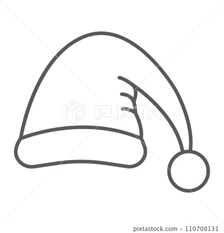 Santas hat thin line icon, costume and new year, santa claus cap sign, vector graphics, a linear pattern on a white background. 110708131