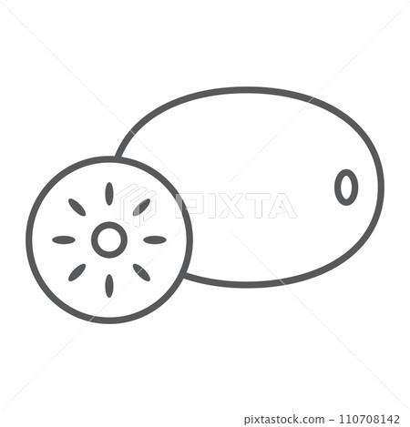 Kiwi thin line icon, food and fruit, vitamin sign, vector graphics, a linear pattern on a white backgrond. Kiwi thin line icon, food and fruit, vitamin sign, vector graphics, a linear pattern on a white backgrond. 110708142