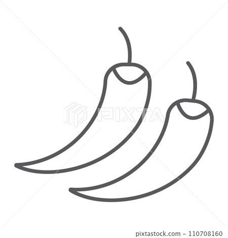 Hot chili peppers thin line icon, fruits and vegetables, spice food sign, vector graphics, a linear pattern on a white background. 110708160