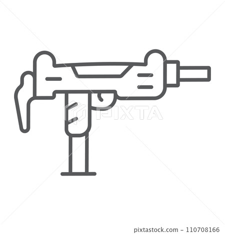 Uzi gun thin line icon, army and military, gun machine sign, vector graphics, a linear pattern on a white background. 110708166