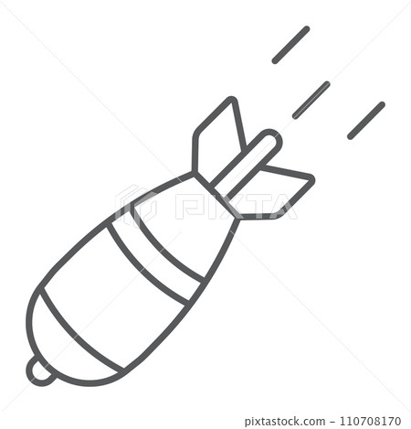 Atomic bomb thin line icon, army and military, rocket bomb sign, vector graphics, a linear pattern on a white background. Atomic bomb thin line icon, army and military, rocket bomb sign, vector graphics, a linear pattern on a white background. 110708170
