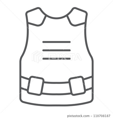 Body armor thin line icon, army and military, bulletproof vest sign, vector graphics, a linear pattern on a white background. 110708187