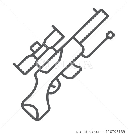 Sniper gun thin line icon, weapon and military, automatic machine sign, vector graphics, a linear pattern on a white background. Sniper gun thin line icon, weapon and military, automatic machine sign, vector graphics, a linear pattern on a white background. 110708189