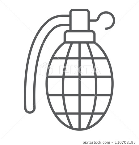 Grenade thin line icon, army and military, hand bomb sign, vector graphics, a linear pattern on a white background. 110708193