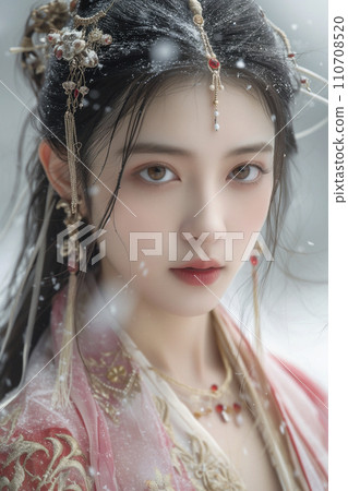 一位佩戴耀眼珠寶的中國古代女子（人工智慧生成的圖像） 110708520
