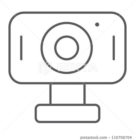 Webcam thin line icon, cam and device, computer camera sign, vector graphics, a linear pattern on a white background. Webcam thin line icon, cam and device, computer camera sign, vector graphics, a linear pattern on a white background. 110708704