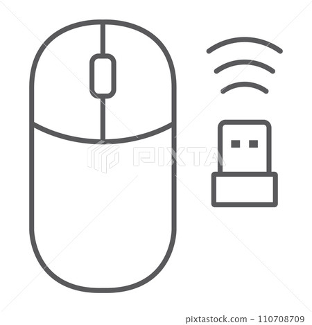 Wireless mouse thin line icon, cursor and device, computer mouse sign, vector graphics, a linear pattern on a white background. 110708709