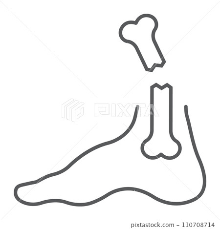Foot broken thin line icon, medical and healthcare, leg injury sign, vector graphics, a linear pattern on a white background. 110708714