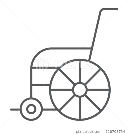 Wheelchair thin line icon, orthopedic and medical, disabled chair sign, vector graphics, a linear pattern on a white background. 110708734