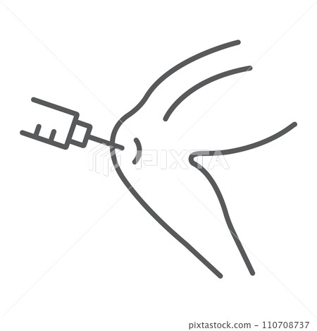 Knee injection thin line icon, orthopedic and medical, bone injection sign, vector graphics, a linear pattern on a white background. 110708737